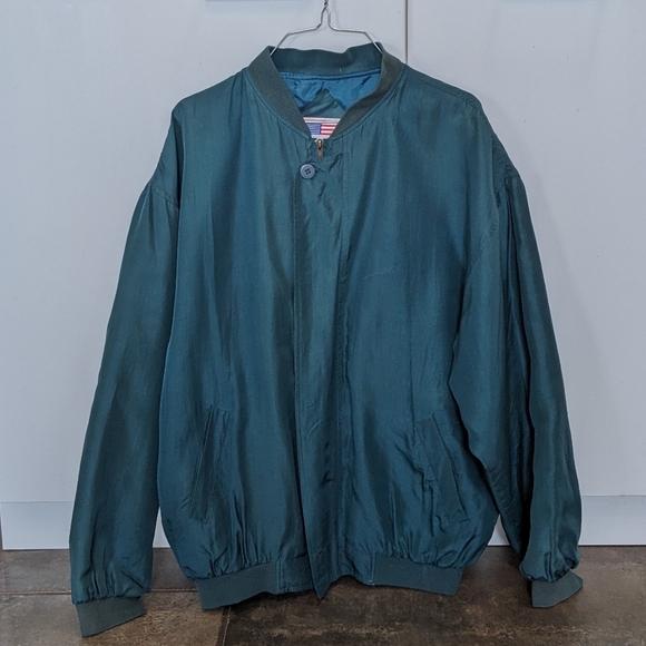 Lucky Star Other - Lucky Star Vintage 100% Silk Luxury Lightweight Unisex Bomber Jacket Size L Teal